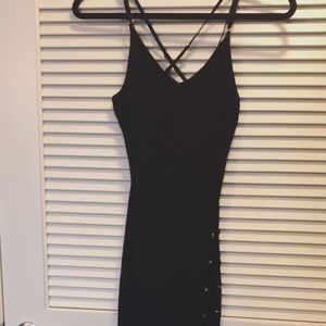 Black spaghetti strap midi dress w/slit side